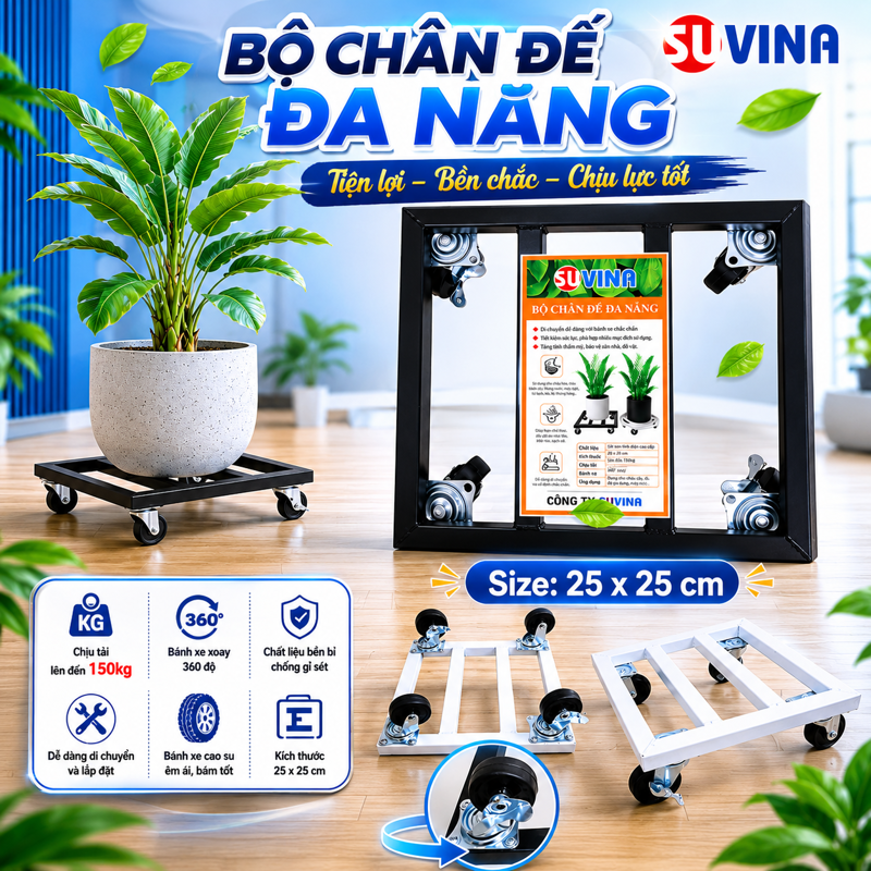Bộ chân đế đa năng SUVINA vuông đen 25cm