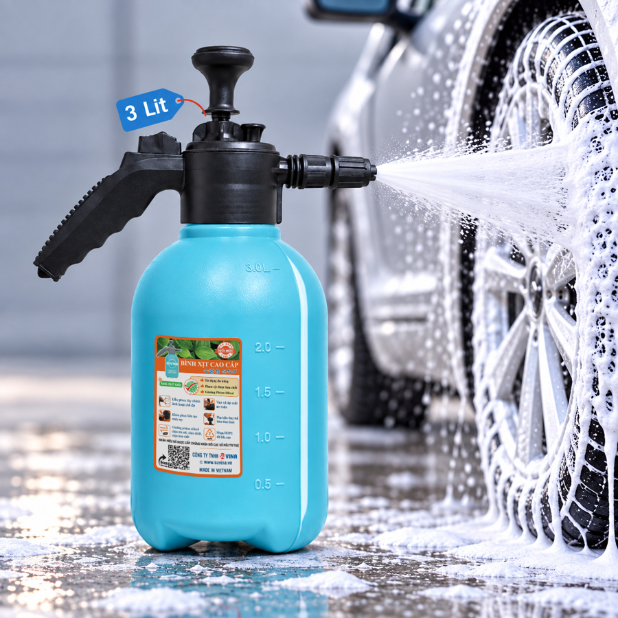 Bình xịt bọt tuyết rửa xe xanh ngọc 3 Lit SUVINA